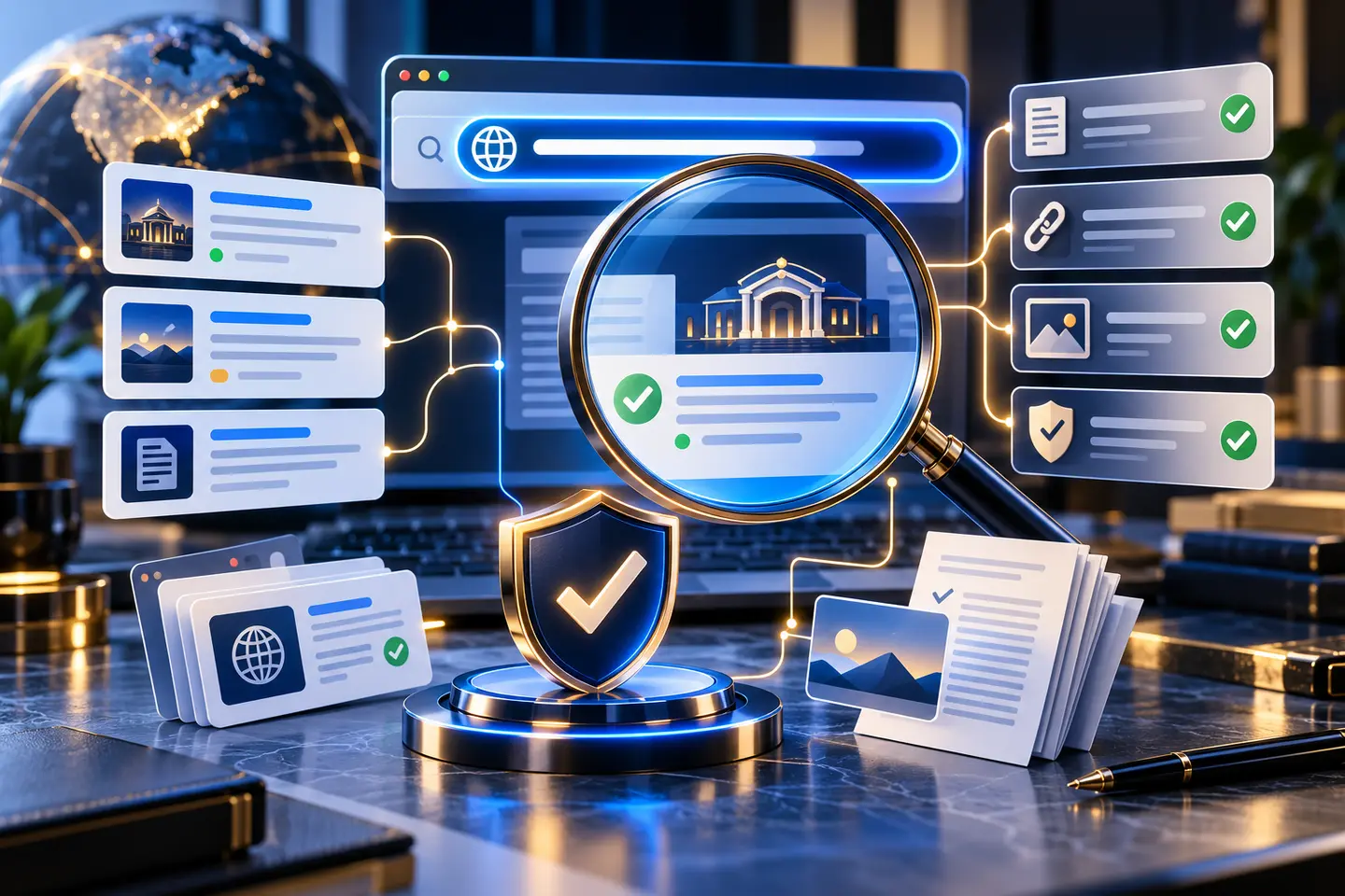 Editorial illustration explaining casino website domain and search-result evidence
