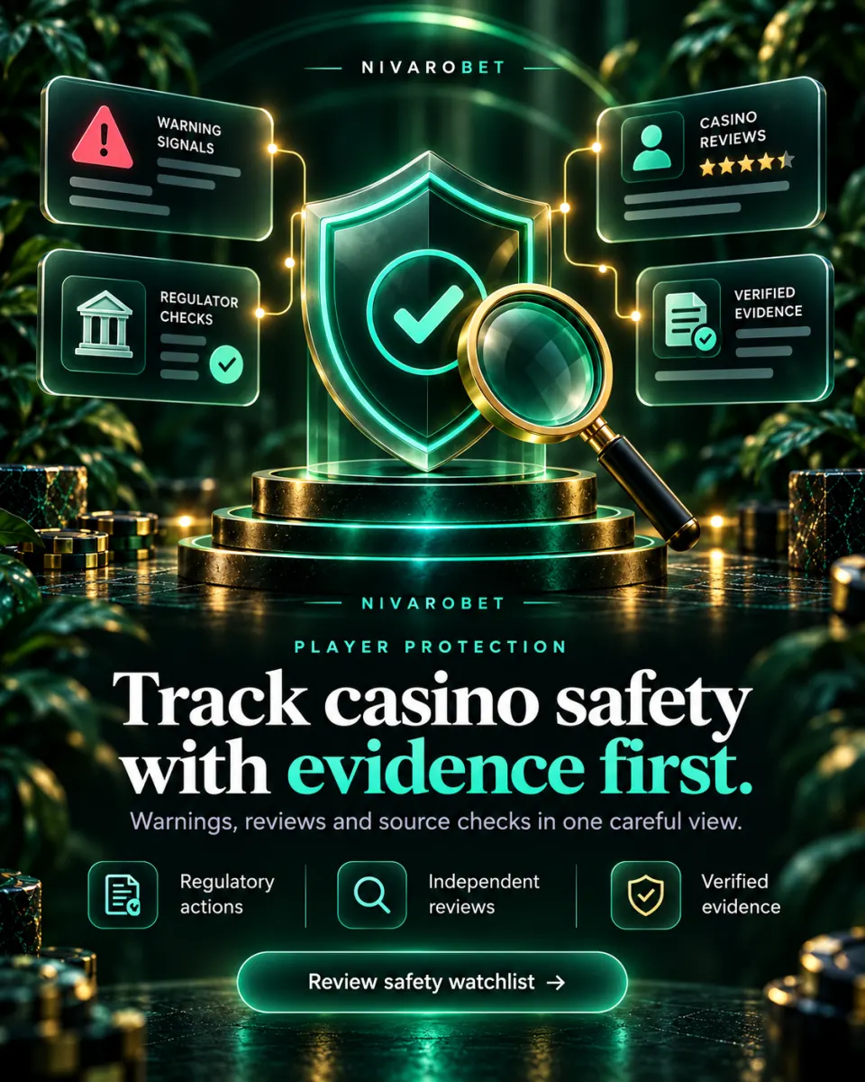 NivaroBet player-protection visual with safety evidence, regulator checks and warning signals
